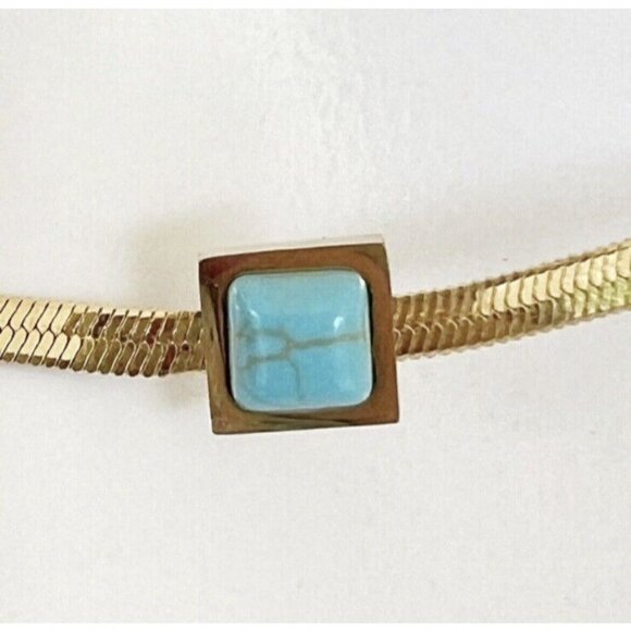 18K Gold Plated turquoise Herringbone necklace Snake Womens Jewelry - Picture 7 of 10